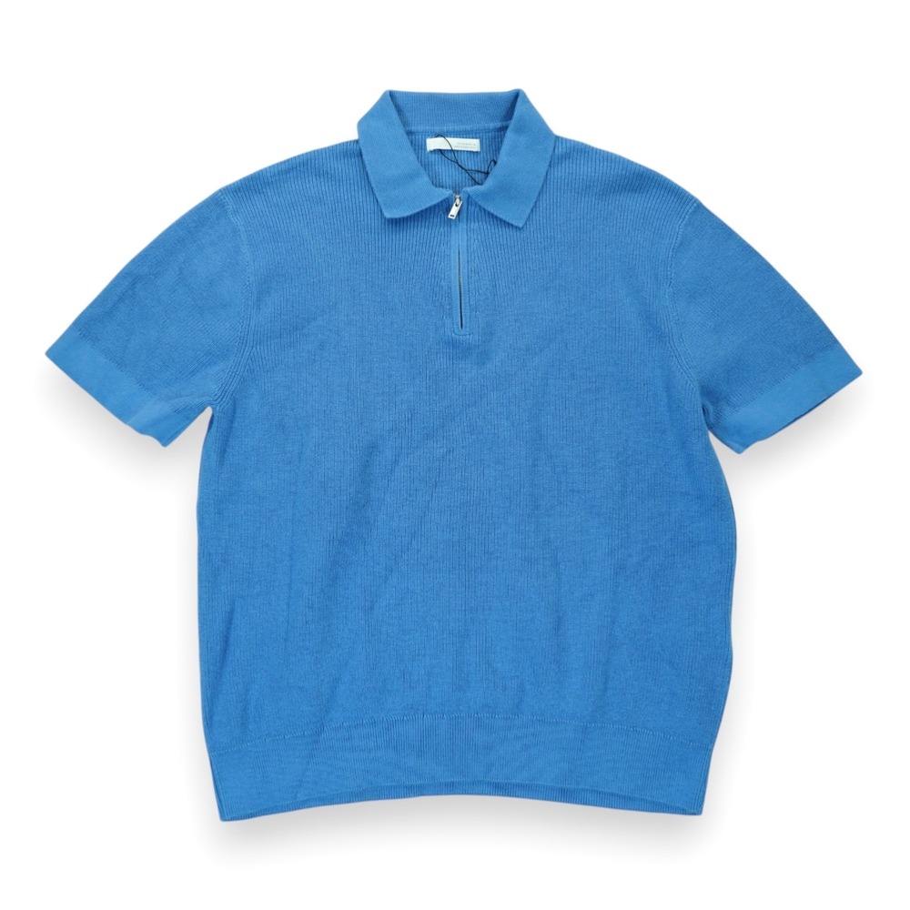 NWOT Zara Knit 1/4 Zip Short Sleeve Polo Blue Men's Size Medium 100% Cotton